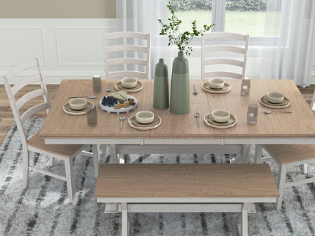 Purlaney Dining Table and 4 Chairs and Bench in Antique White/Natural from Ashley - Luna Furniture