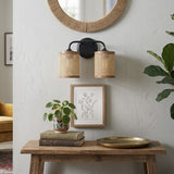 Quell 2-Light Rattan Wall Sconce with Black Metal Finish from Ashcroft Furniture - Luna Furniture