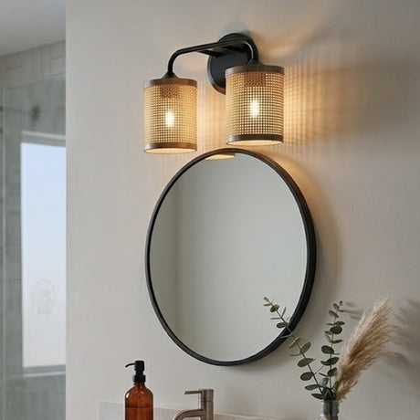 Quell 2-Light Rattan Wall Sconce with Black Metal Finish from Ashcroft Furniture - Luna Furniture