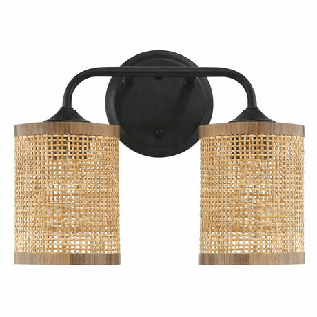 Quell 2-Light Rattan Wall Sconce with Black Metal Finish from Ashcroft Furniture - Luna Furniture