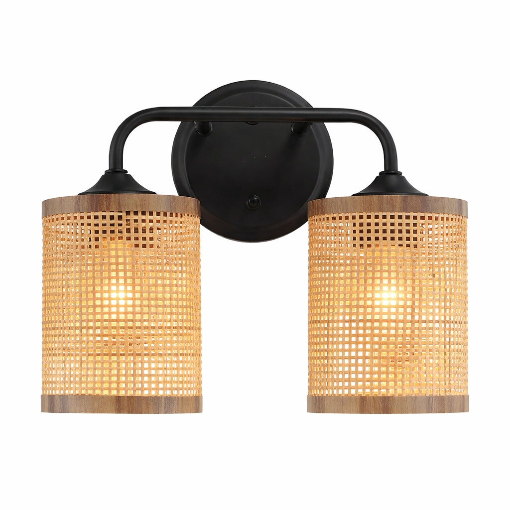 Quell 2-Light Rattan Wall Sconce with Black Metal Finish from Ashcroft Furniture - Luna Furniture