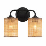Quell 2-Light Rattan Wall Sconce with Black Metal Finish from Ashcroft Furniture - Luna Furniture