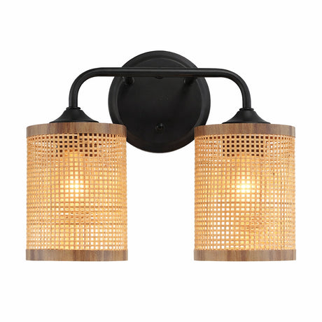 Quell 2-Light Rattan Wall Sconce with Black Metal Finish from Ashcroft Furniture - Luna Furniture