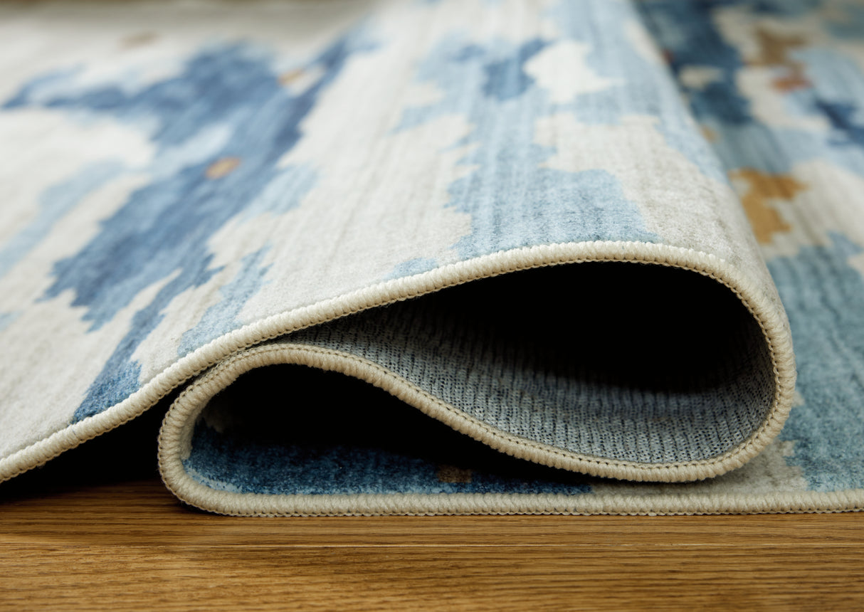 Vinlett Cream/Blue/Brown Washable Medium Rug from Ashley Furniture - Luna Furniture