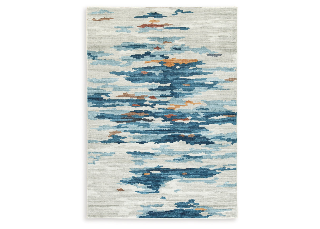 Vinlett Cream/Blue/Brown Washable Medium Rug from Ashley Furniture - Luna Furniture