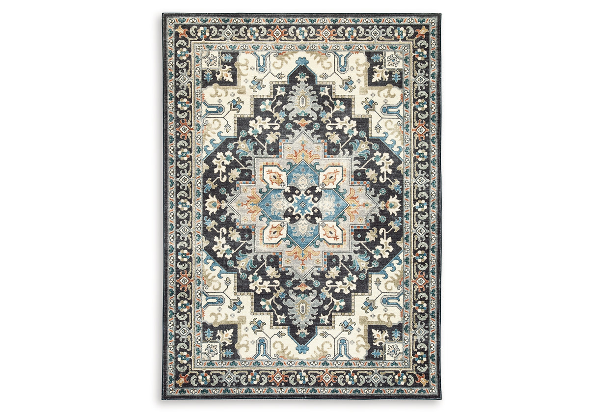 Leningston Black/Cream/Blue Washable Large Rug from Ashley Furniture - Luna Furniture