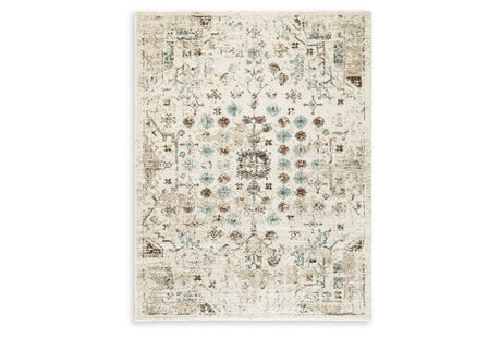 Jossler Ivory/Brown/Teal Medium Rug from Ashley Furniture - Luna Furniture