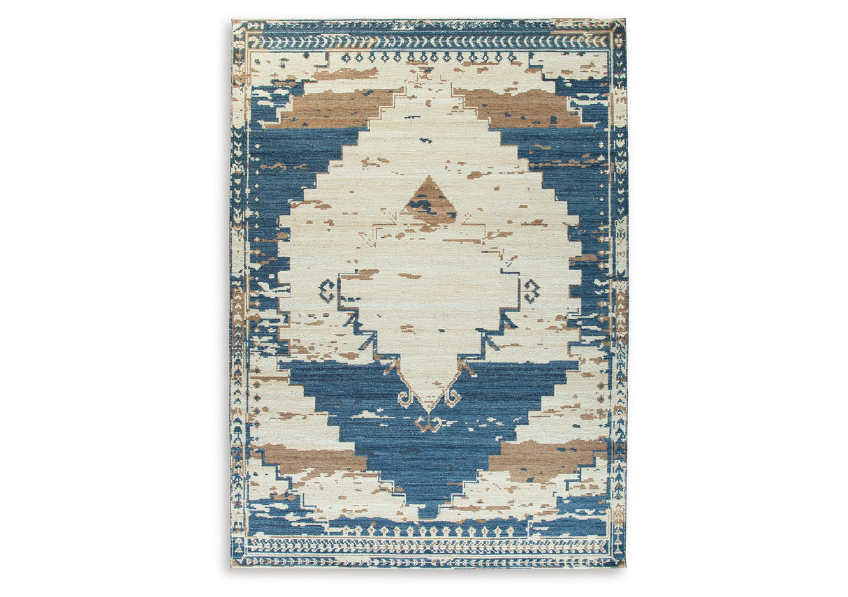 Varnler Blue/Brown/Tan Extra Large Rug from Ashley Furniture - Luna Furniture