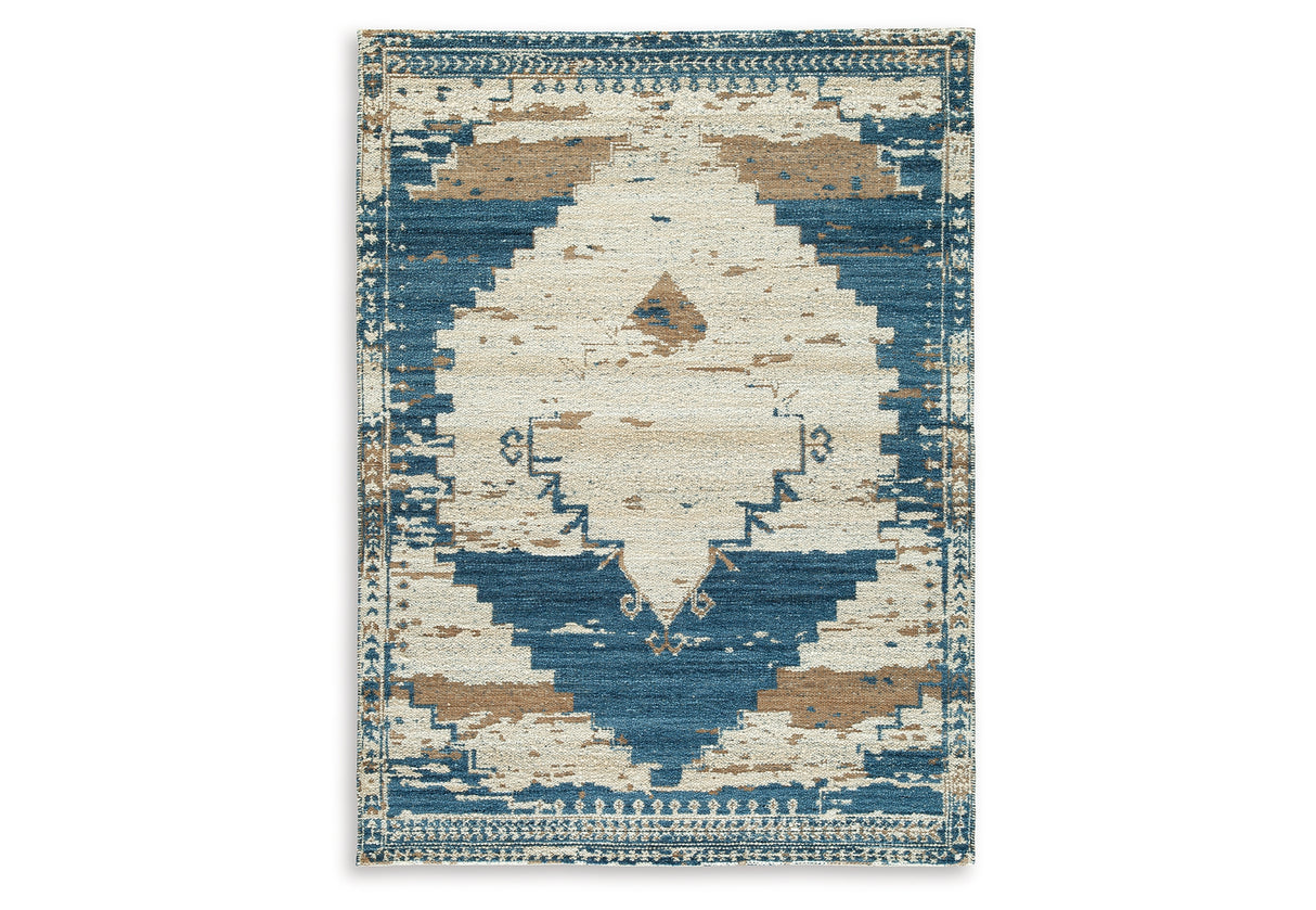 Varnler Blue/Brown/Tan Medium Rug from Ashley Furniture - Luna Furniture