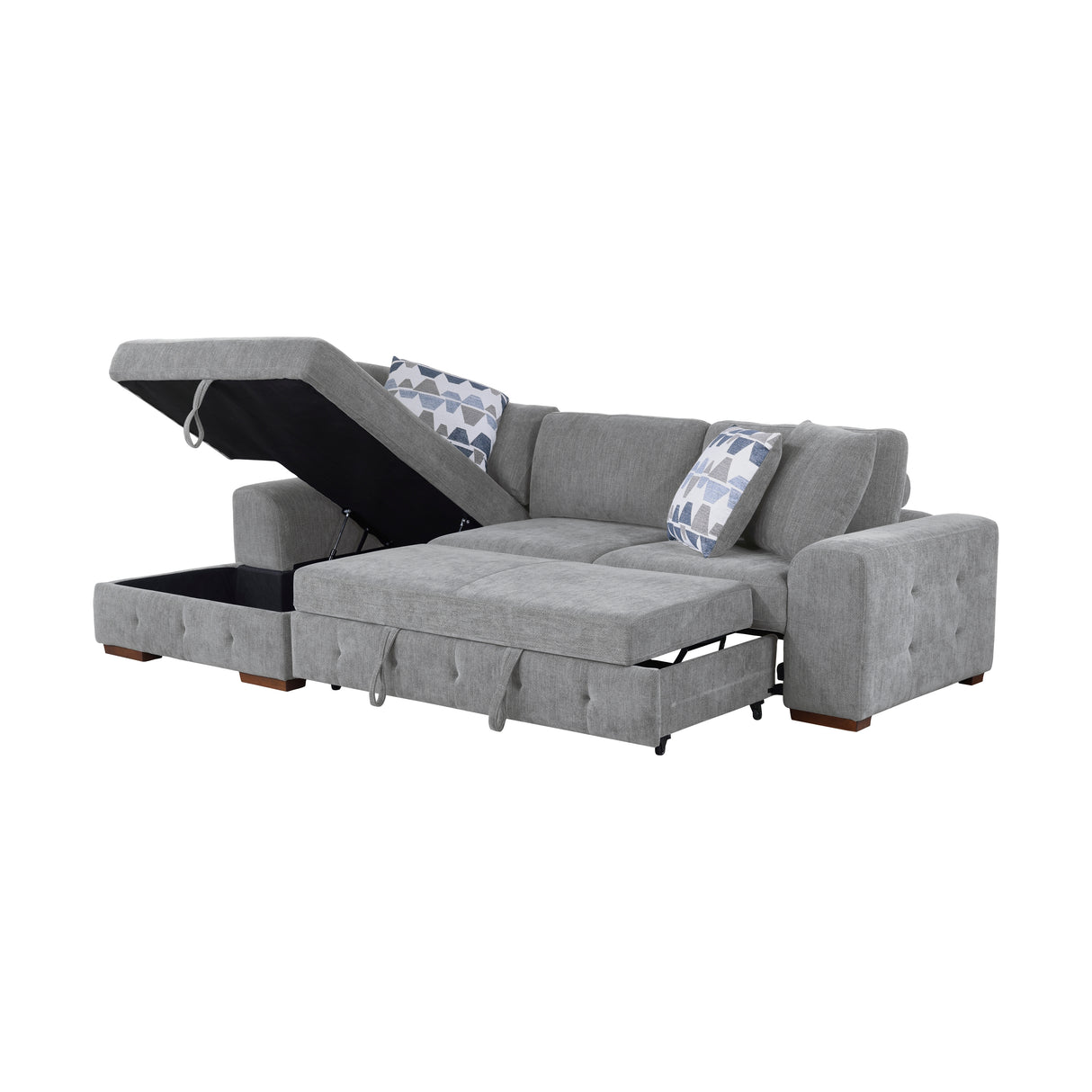 Raife Gray 3-Piece Double Chaise Sectional with Pull-Out Bed from Homelegance - Luna Furniture
