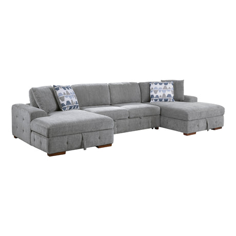 Raife Gray 3-Piece Double Chaise Sectional with Pull-Out Bed from Homelegance - Luna Furniture