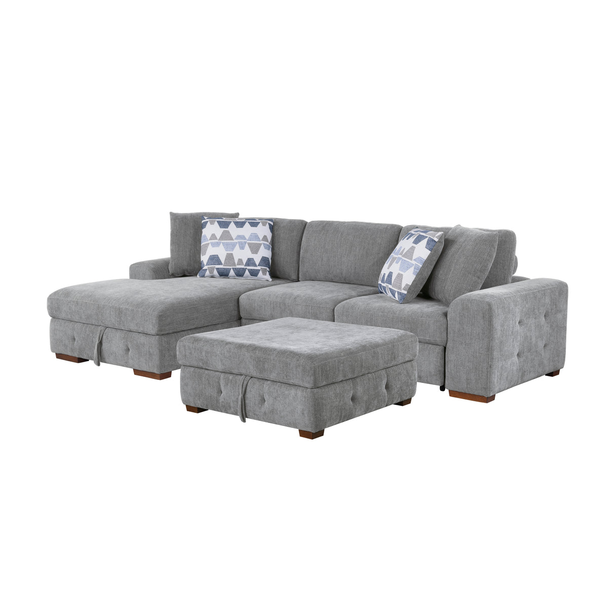 Raife Gray 3-Piece LAF Chaise Sectional with Pull-Out Bed and Storage Ottoman from Homelegance - Luna Furniture