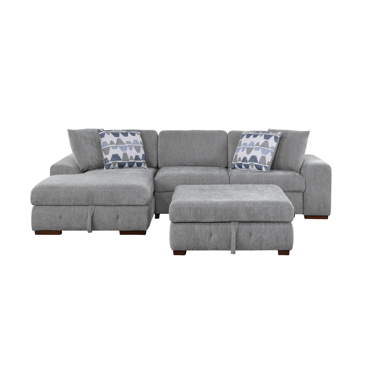 Raife Gray 3-Piece LAF Chaise Sectional with Pull-Out Bed and Storage Ottoman from Homelegance - Luna Furniture