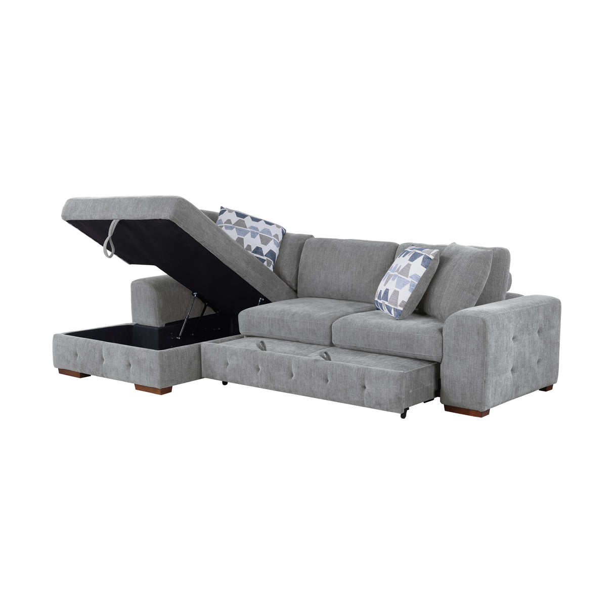 Raife Gray 3-Piece LAF Chaise Sectional with Pull-Out Bed and Storage Ottoman from Homelegance - Luna Furniture
