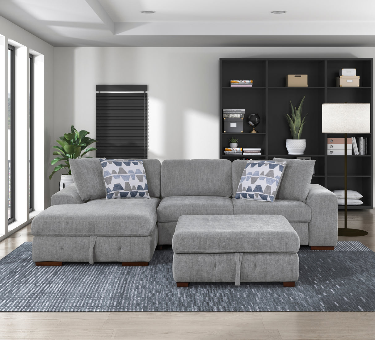 Raife Gray 3-Piece LAF Chaise Sectional with Pull-Out Bed and Storage Ottoman from Homelegance - Luna Furniture