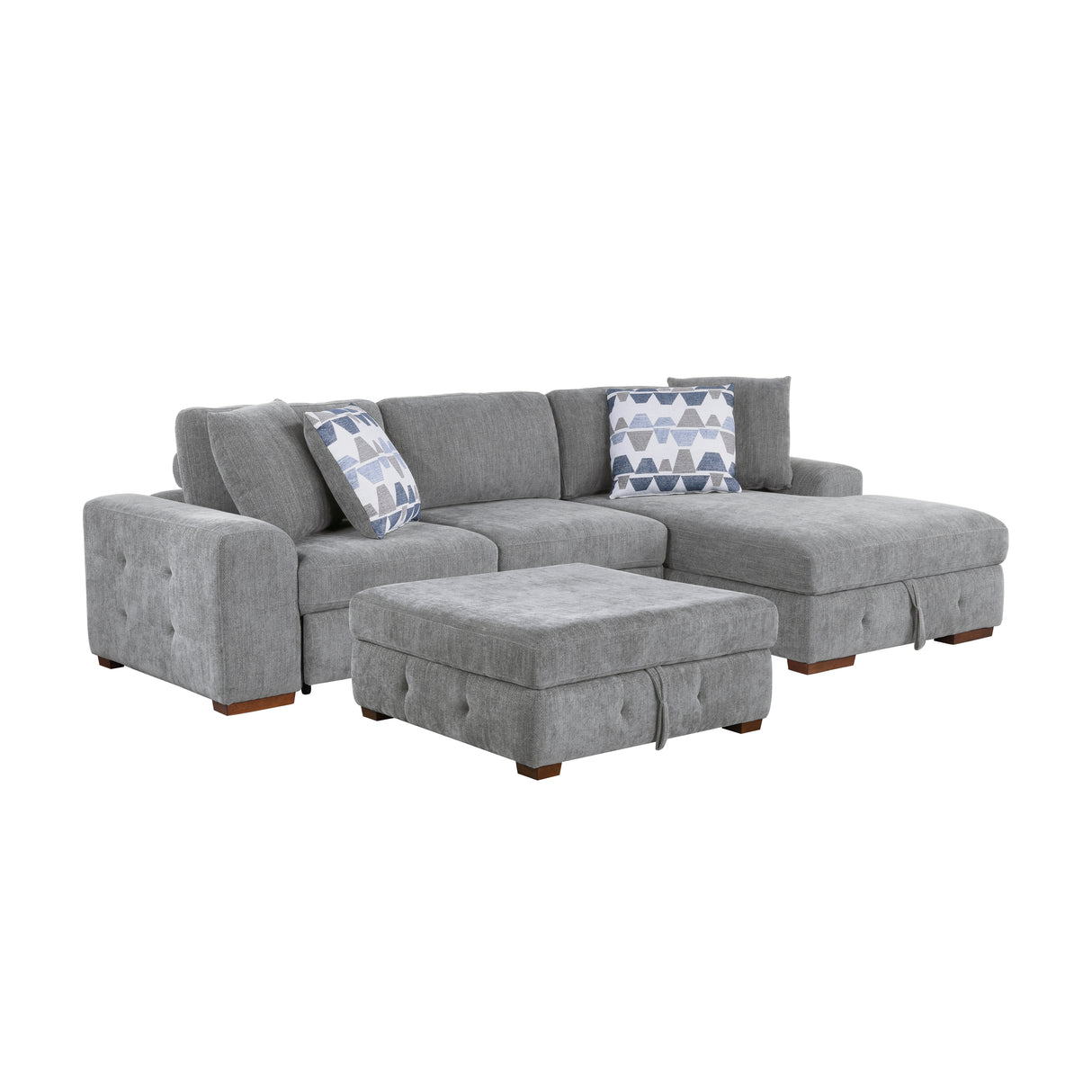 Raife Gray 3-Piece RAF Chaise Sectional with Pull-Out Bed and Storage Ottoman from Homelegance - Luna Furniture