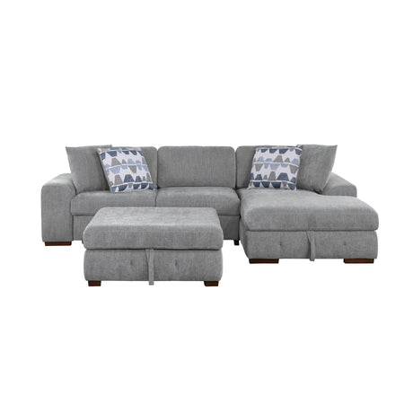 Raife Gray 3-Piece RAF Chaise Sectional with Pull-Out Bed and Storage Ottoman from Homelegance - Luna Furniture