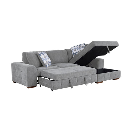 Raife Gray 3-Piece RAF Chaise Sectional with Pull-Out Bed and Storage Ottoman from Homelegance - Luna Furniture