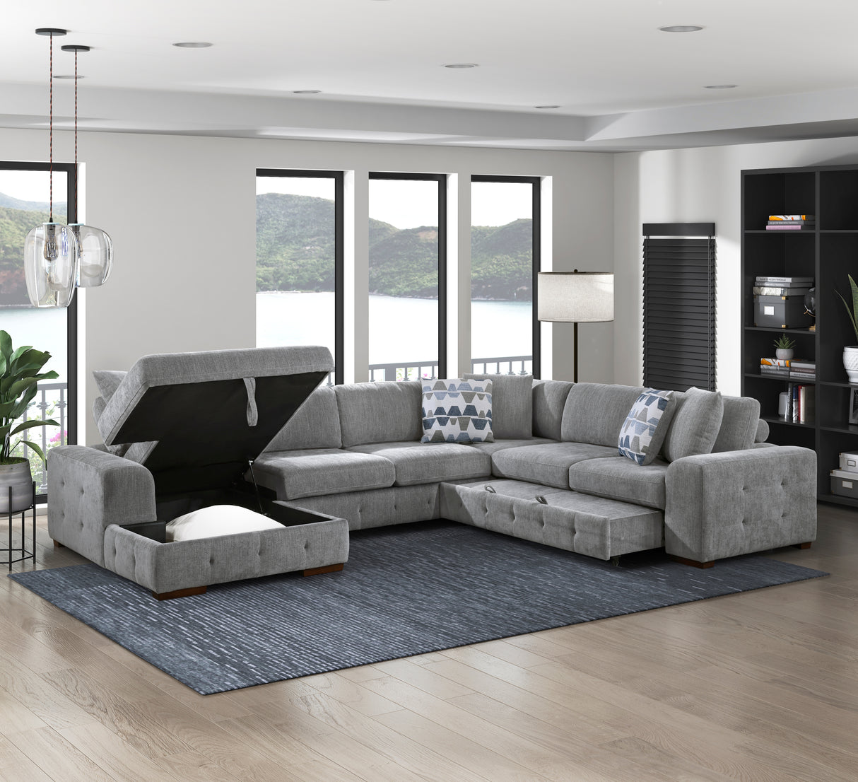 Raife Gray 4-Piece LAF Chaise Sectional with Pull-Out Bed from Homelegance - Luna Furniture