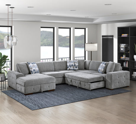 Raife Gray 5-Piece LAF Chaise Sectional with Pull-Out Bed and Storage Ottoman from Homelegance - Luna Furniture