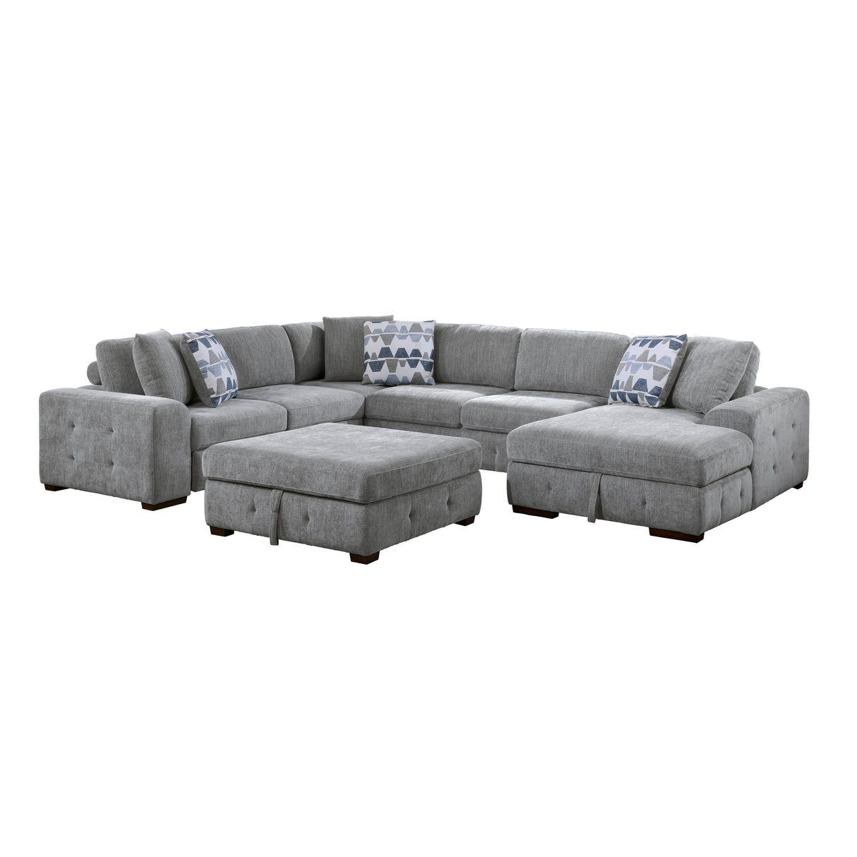 Raife Gray 5-Piece RAF Chaise Sectional with Pull-Out Bed and Storage Ottoman from Homelegance - Luna Furniture