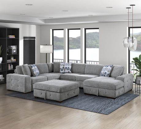 Raife Gray 5-Piece RAF Chaise Sectional with Pull-Out Bed and Storage Ottoman from Homelegance - Luna Furniture