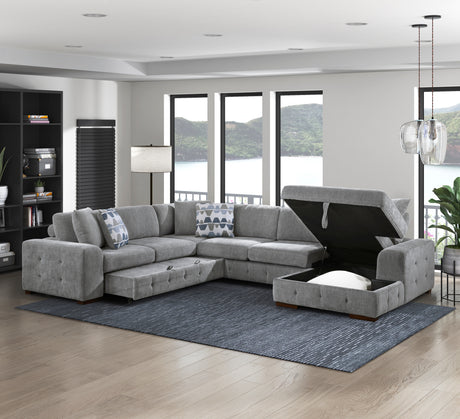 Raife Gray 5-Piece RAF Chaise Sectional with Pull-Out Bed and Storage Ottoman from Homelegance - Luna Furniture