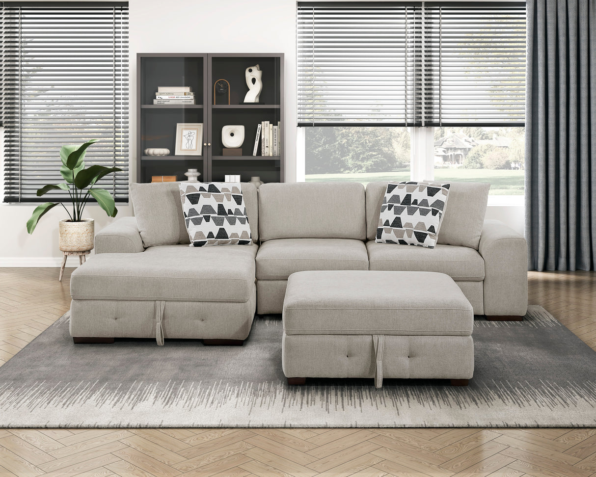 Raife Taupe 3-Piece Sectional with Left Chaise and Ottoman from Homelegance - Luna Furniture