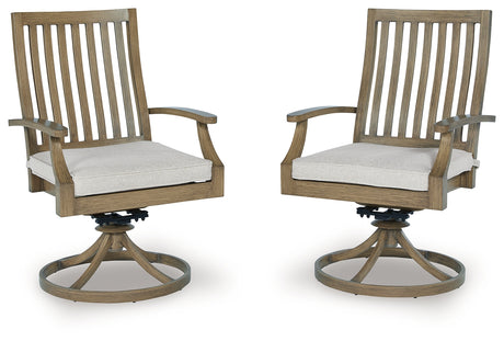 Rainier Ranch Brown/Beige Outdoor Swivel Chair with Cushion (Set of 2) from Ashley - Luna Furniture