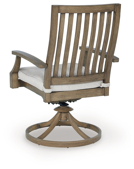 Rainier Ranch Brown/Beige Outdoor Swivel Chair with Cushion (Set of 2) from Ashley - Luna Furniture