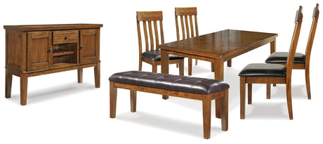 Ralene Dining Table and 4 Chairs and Bench with Storage in Medium Brown from Ashley - Luna Furniture