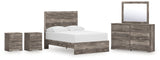Ralinksi Full Panel Bed with Mirrored Dresser and 2 Nightstands in Gray from Ashley - Luna Furniture