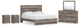 Ralinksi King Panel Bed with Mirrored Dresser and 2 Nightstands in Gray from Ashley - Luna Furniture