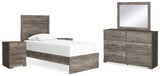 Ralinksi Twin Panel Bed with Mirrored Dresser and 2 Nightstands in Gray from Ashley - Luna Furniture