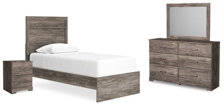 Ralinksi Twin Panel Bed with Mirrored Dresser and Nightstand in Gray from Ashley - Luna Furniture