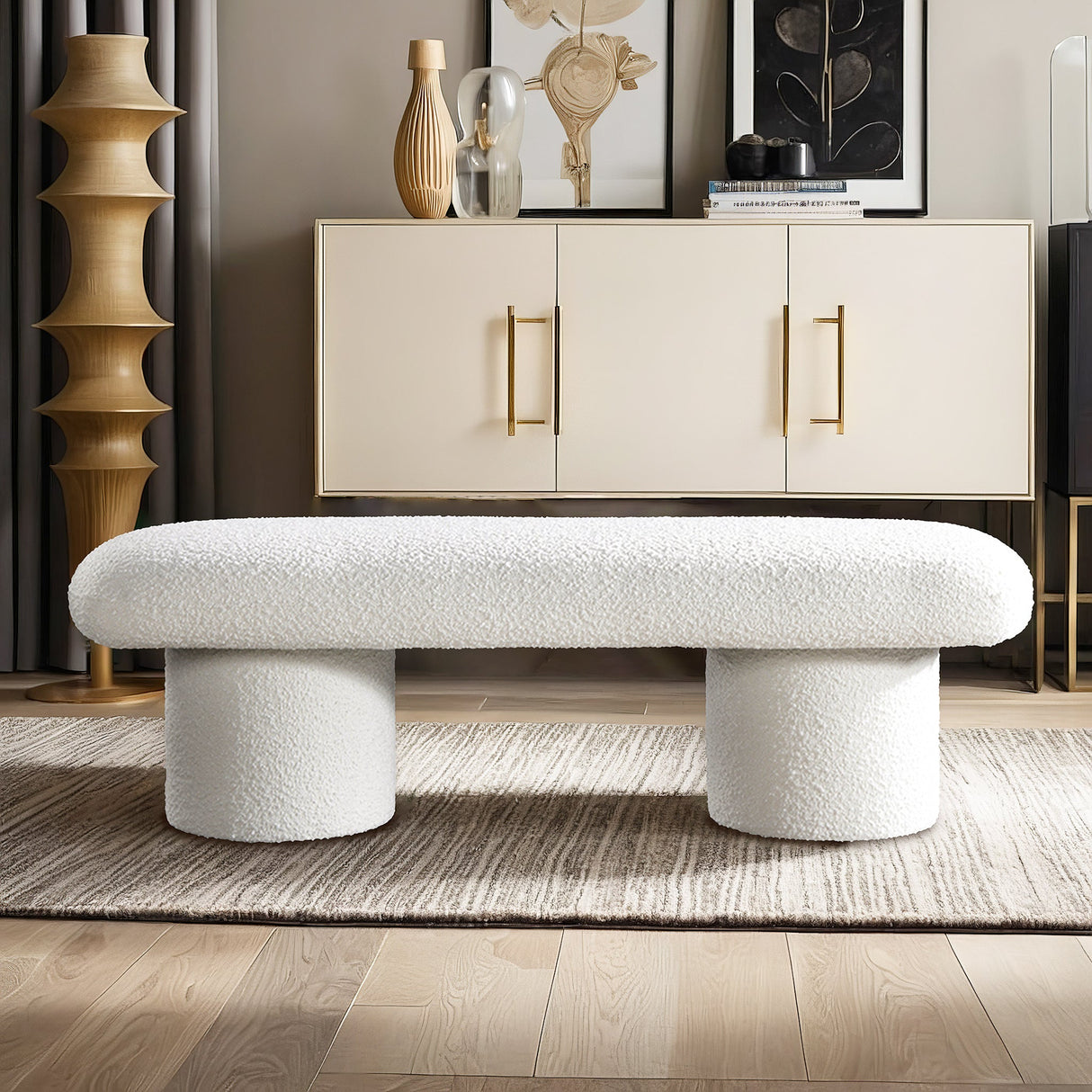 Randolph Ivory Boucle Bench from Midinmod - Luna Furniture