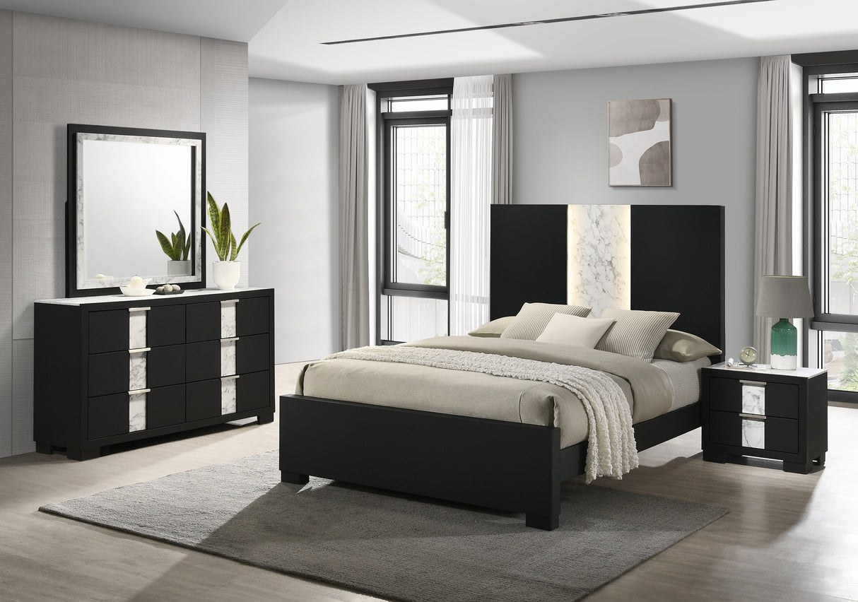 Rangley Black LED Panel Bedroom Set from Crown Mark - Luna Furniture