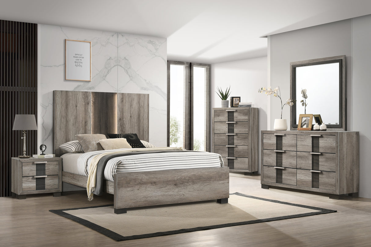 Rangley Brown Queen LED Panel Bed from Crown Mark - Luna Furniture