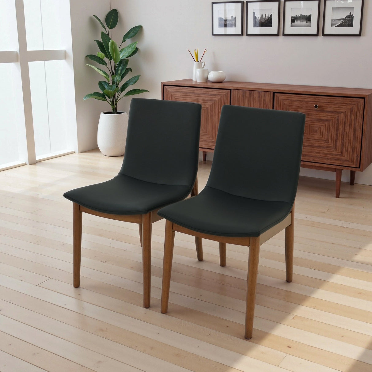 Ravel Walnut Vegan Leather Mid-Century Modern Dining Chairs from Midinmod - Luna Furniture