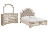 Realyn California King Upholstered Bed with Mirrored Dresser in Two-tone from Ashley - Luna Furniture