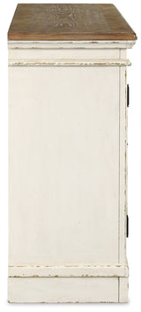 Realyn Chipped White Oval Dining Table and 6 Ribbon Chairs with Server from Ashley - Luna Furniture