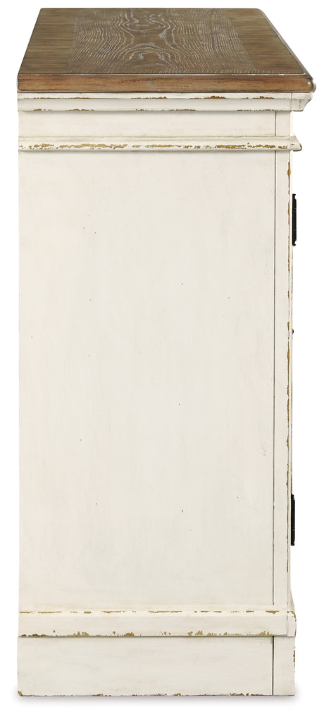 Realyn Chipped White Oval Dining Table and 6 Ribbon Chairs with Server from Ashley - Luna Furniture