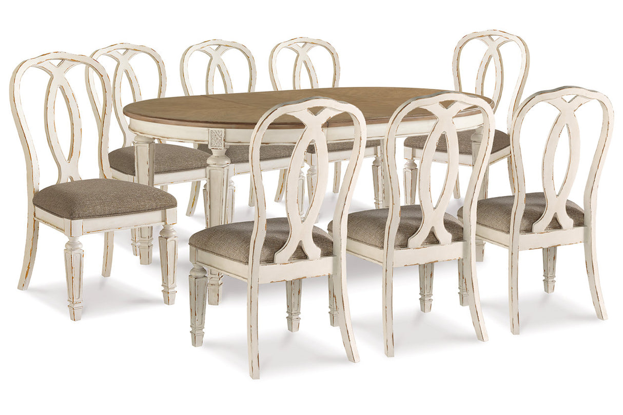 Realyn Chipped White Oval Dining Table and 8 Ribbon Back Chairs from Ashley - Luna Furniture