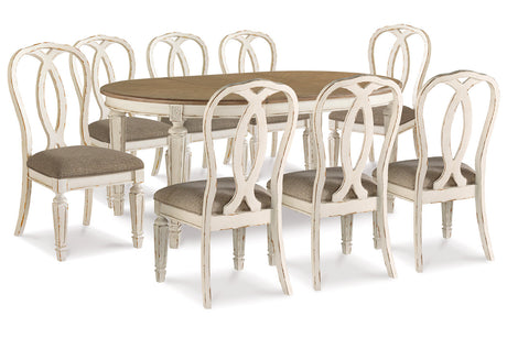 Realyn Chipped White Oval Dining Table and 8 Ribbon Back Chairs from Ashley - Luna Furniture