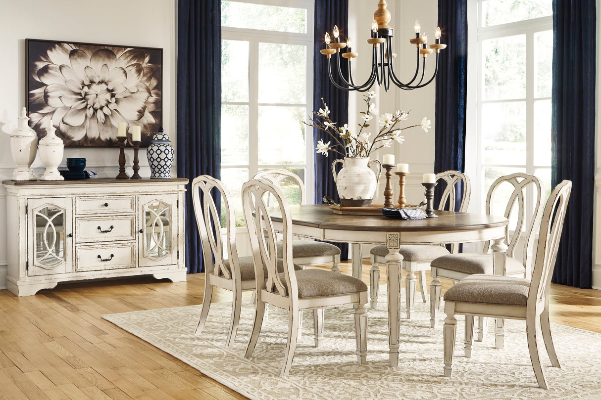 Realyn Chipped White Oval Extendable Round/Oval Ribbon Dining Set from Ashley - Luna Furniture