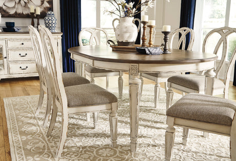 Realyn Chipped White Oval Extendable Round/Oval Ribbon Dining Set from Ashley - Luna Furniture