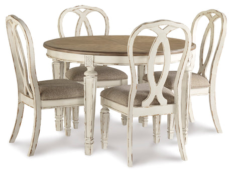 Realyn Chipped White Oval Extendable Round/Oval Ribbon Dining Set from Ashley - Luna Furniture