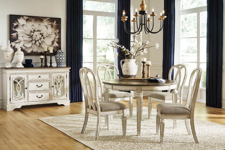 Realyn Chipped White Oval Extendable Round/Oval Ribbon Dining Set from Ashley - Luna Furniture