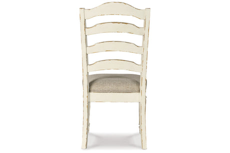 Realyn Chipped White Rectangular Dining Table with 2 Ribbon and 6 Ladder Chairs from Ashley - Luna Furniture