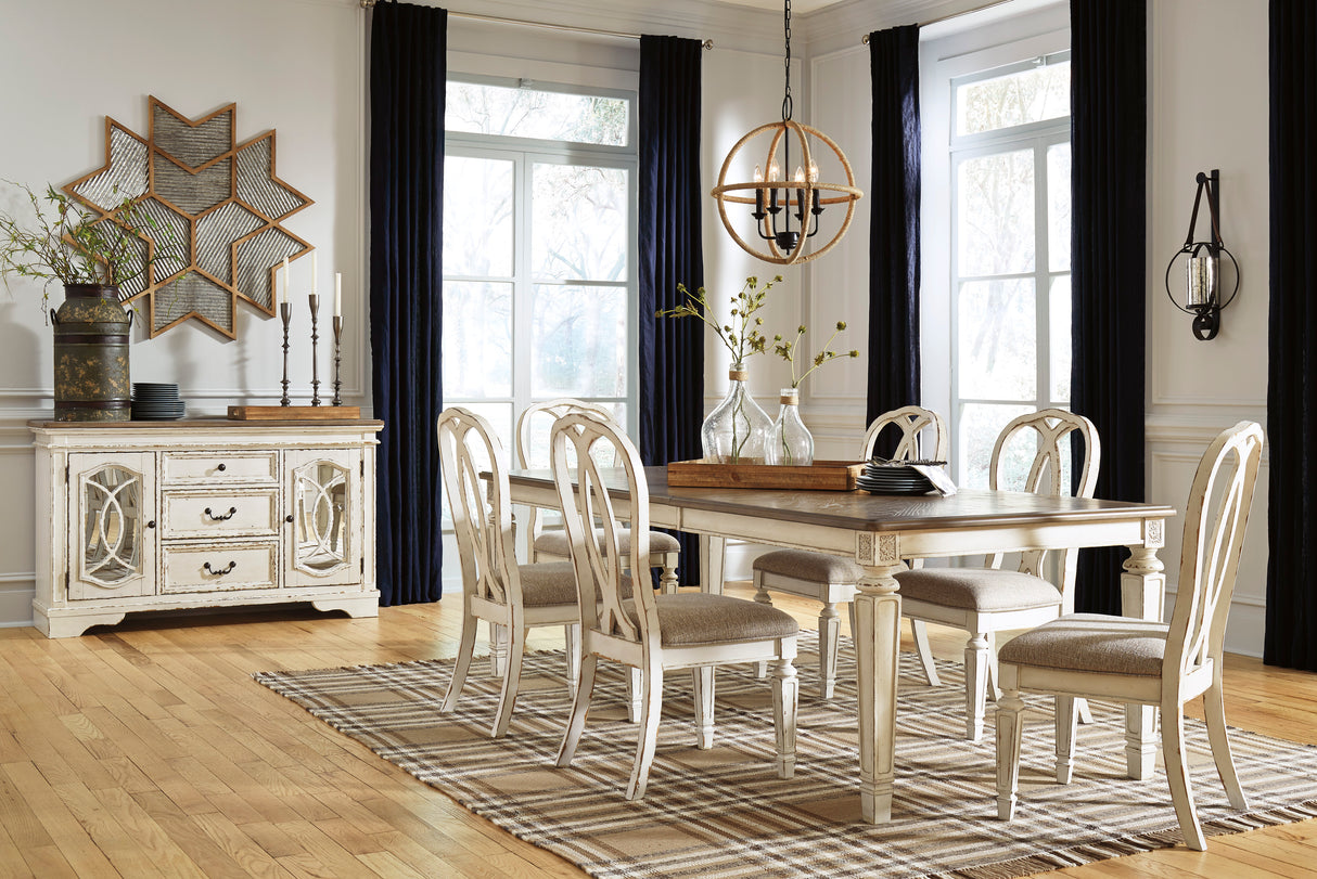 Realyn Chipped White Rectangular Extendable Ribbon Dining Set from Ashley - Luna Furniture